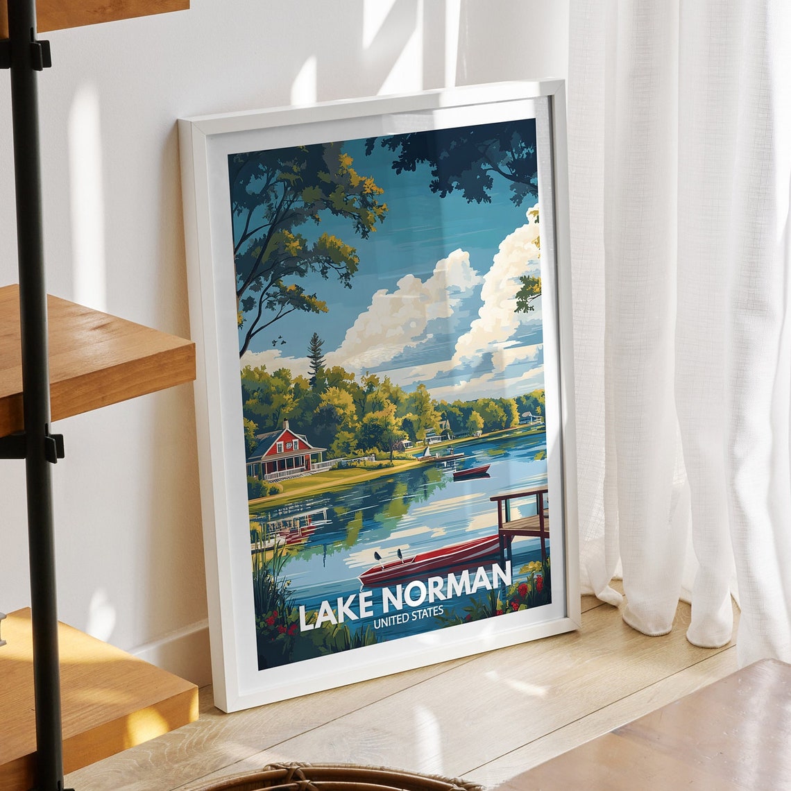 Lake Norman Print United States Lake Norman Poster United States Travel Poster Lake View Wall Art Decor Holiday Poster