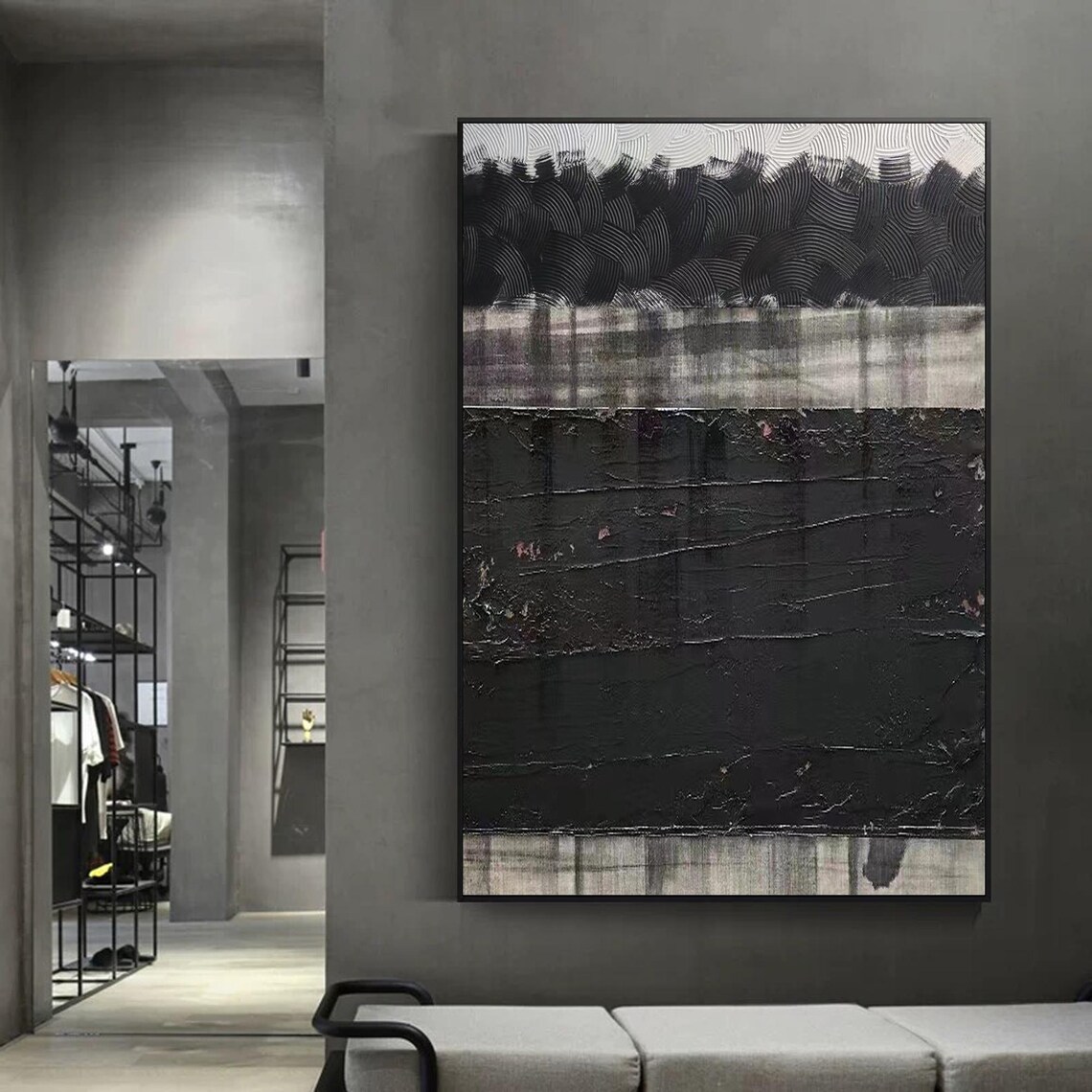 Black And Gray Abstract Wabisabi, Minimalist Decor