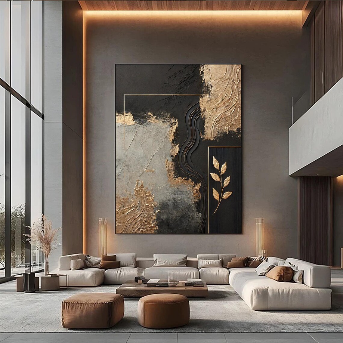 Black Gold Abstract Geometric Artwork, Modern Decor