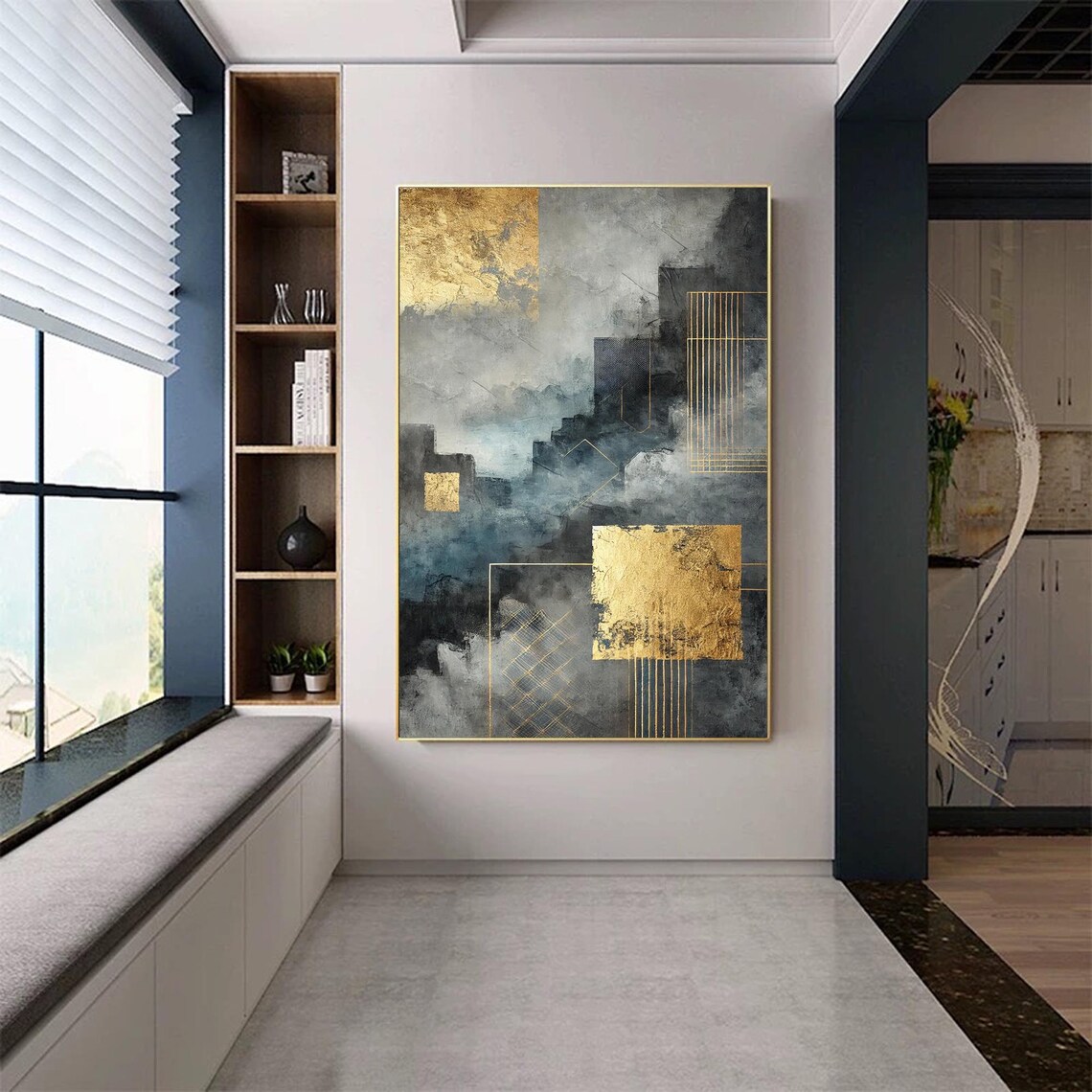 Abstract Geometric Textured Painting, Luxury Decor - Image 3