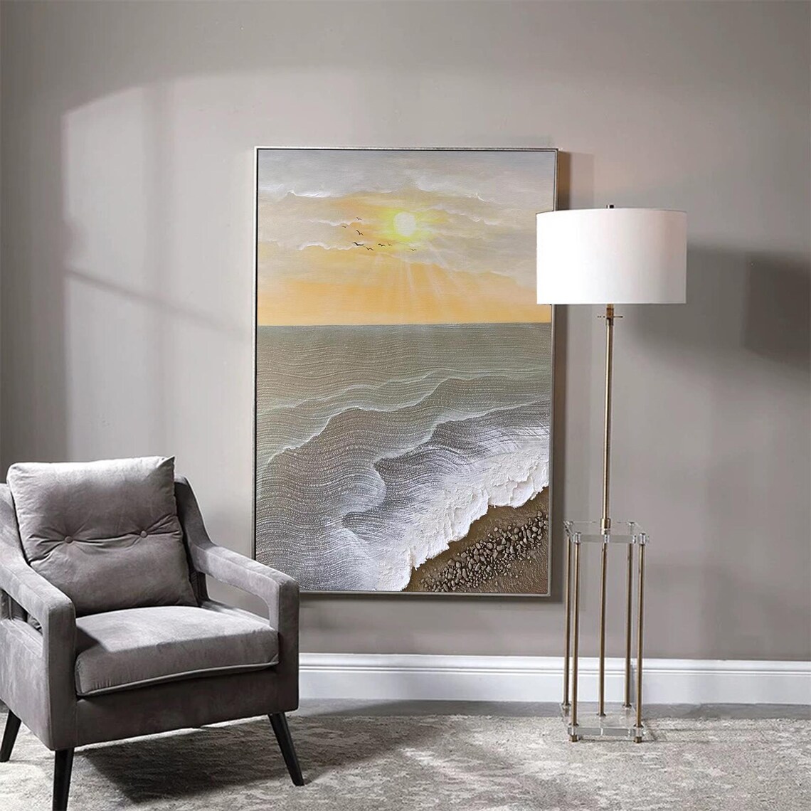 Gold White Floral 3D Textured Flower Painting - Image 4