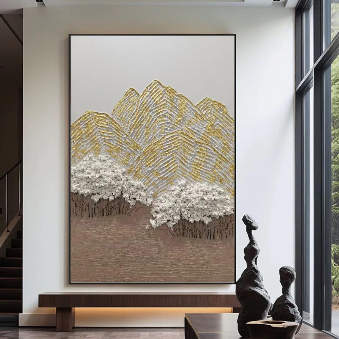 Gold Mountain Forest, Textured Abstract Painting - Image 4