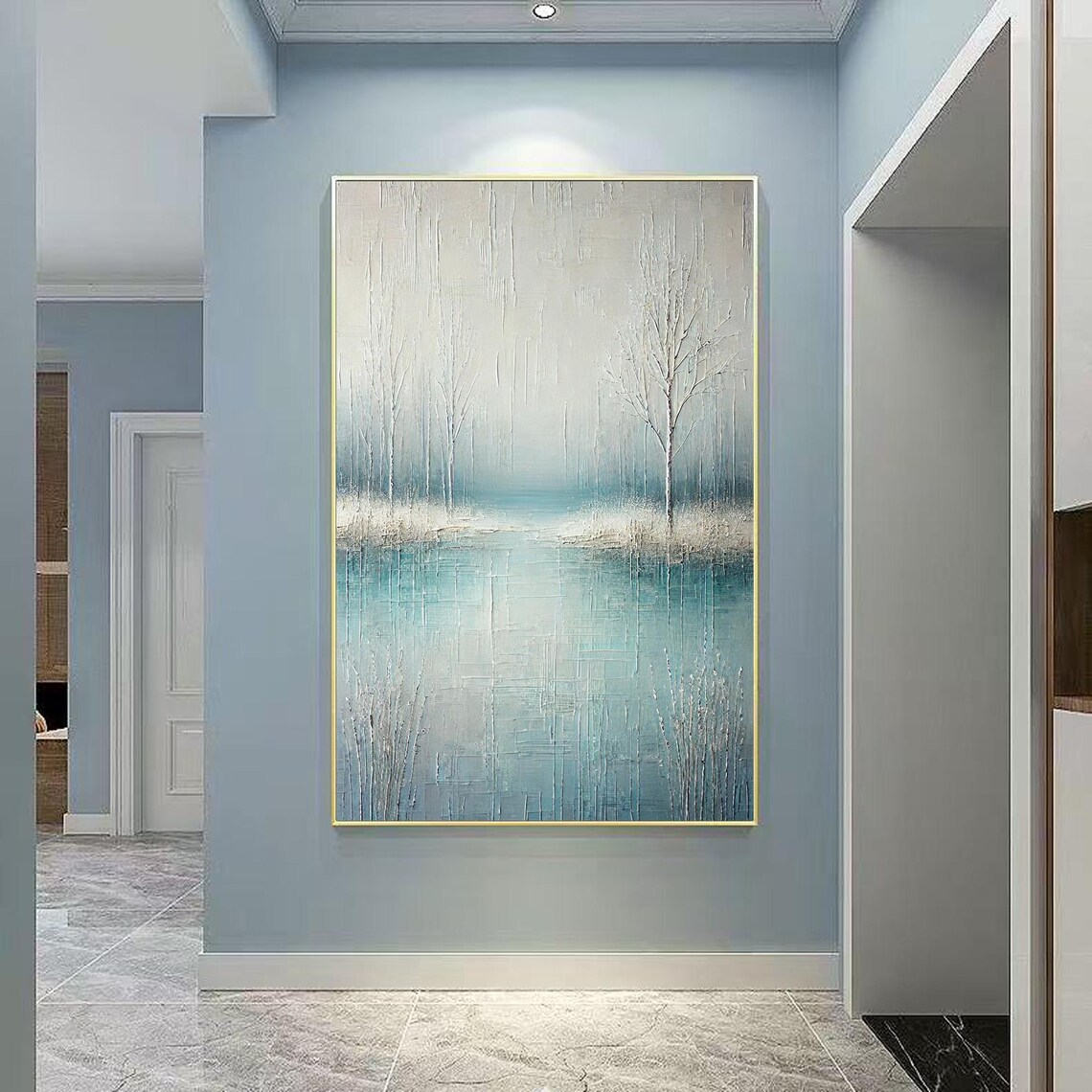 Forest Lake Abstract Landscape, Minimalist Nature Decor