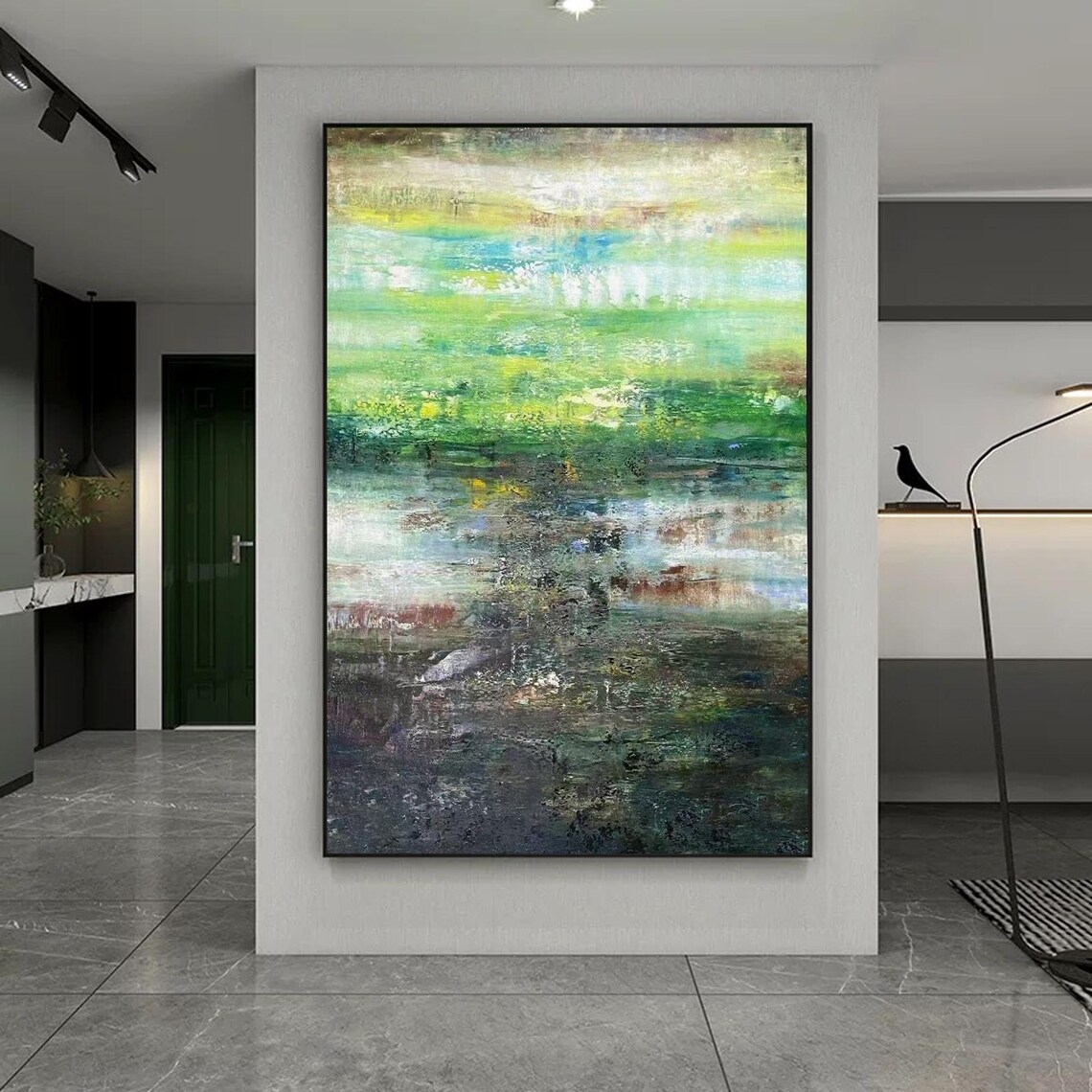Emerald Green Earth Tones Abstract Painting - Image 3