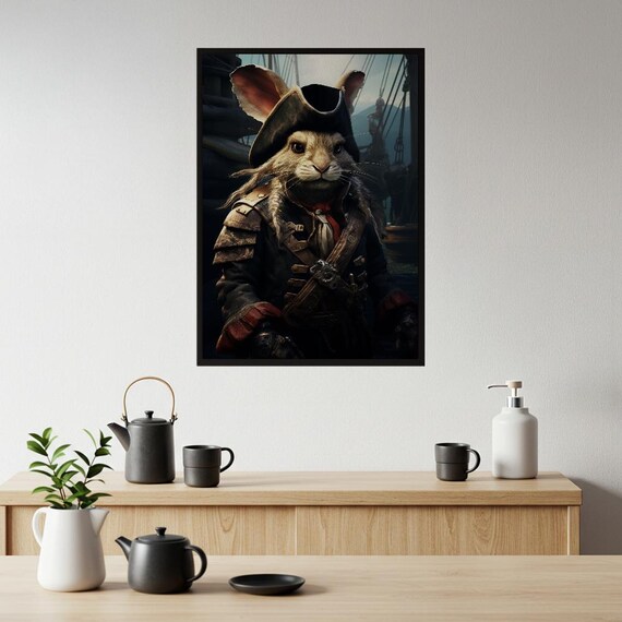 Buccaneer Bunny Pirate Rabbit Art Print Photorealistic Fantasy Animal Poster Unique Adventure Themed Wall Decor For Game Room Study