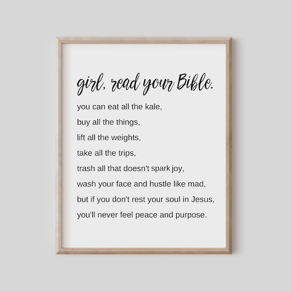 Girl Read Your Bible Minimalist Christian Gift For Women Black And White Typography Print Verse Wall Art Scripture Teen