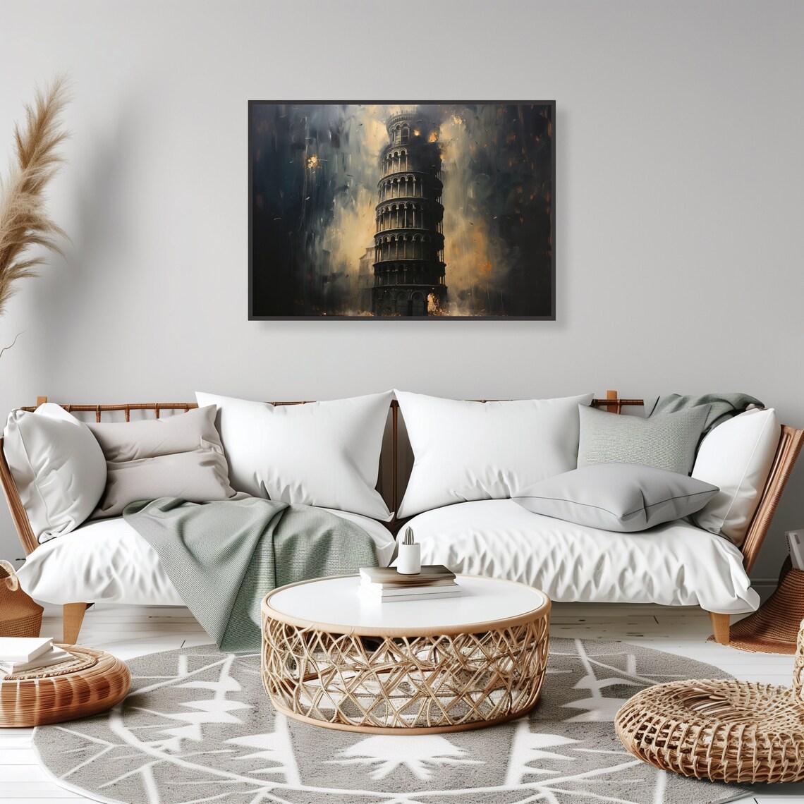 Leaning Tower of Pisa Night Moody Atmospheric Italy Travel Poster - Image 2