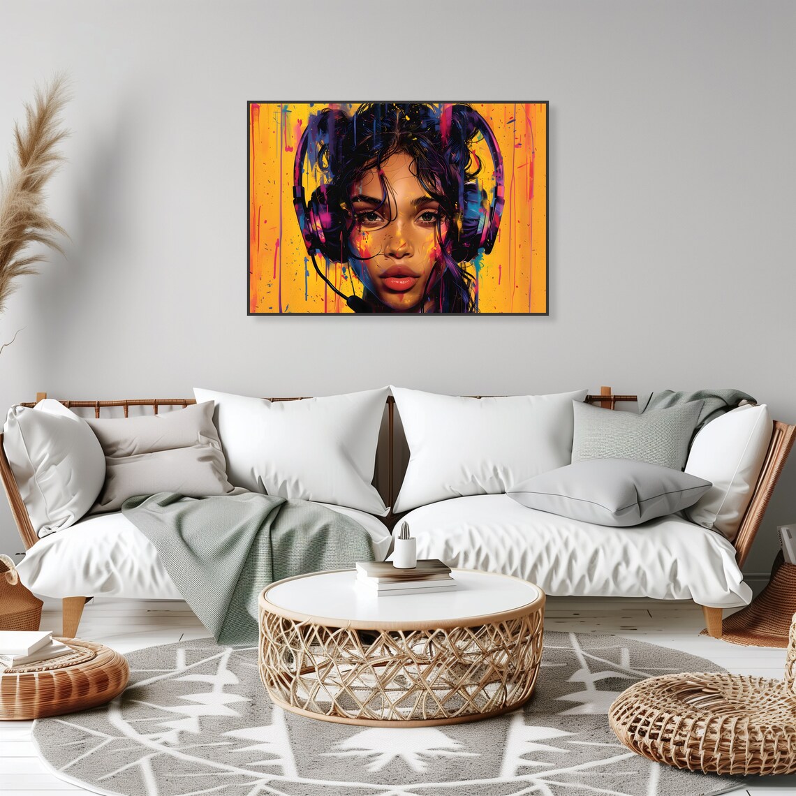Neon Gamer Girl Headset Vibrant Yellow Pop Art Portrait Poster - Image 2