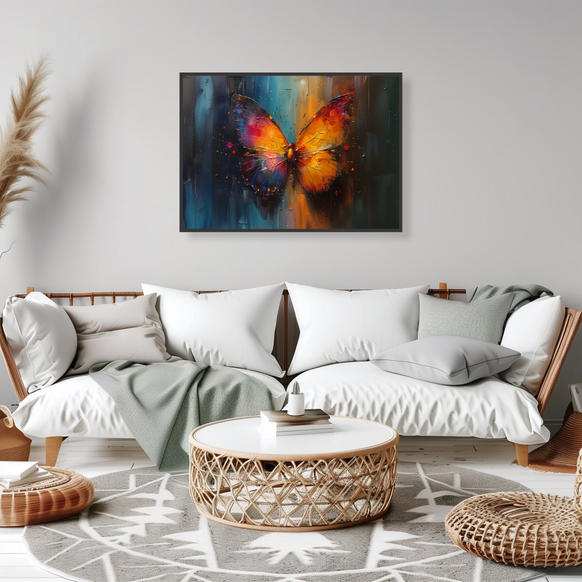 Colorful Butterfly Orange Blue Impasto Wings Vibrant Insect Art Poster - Image 2