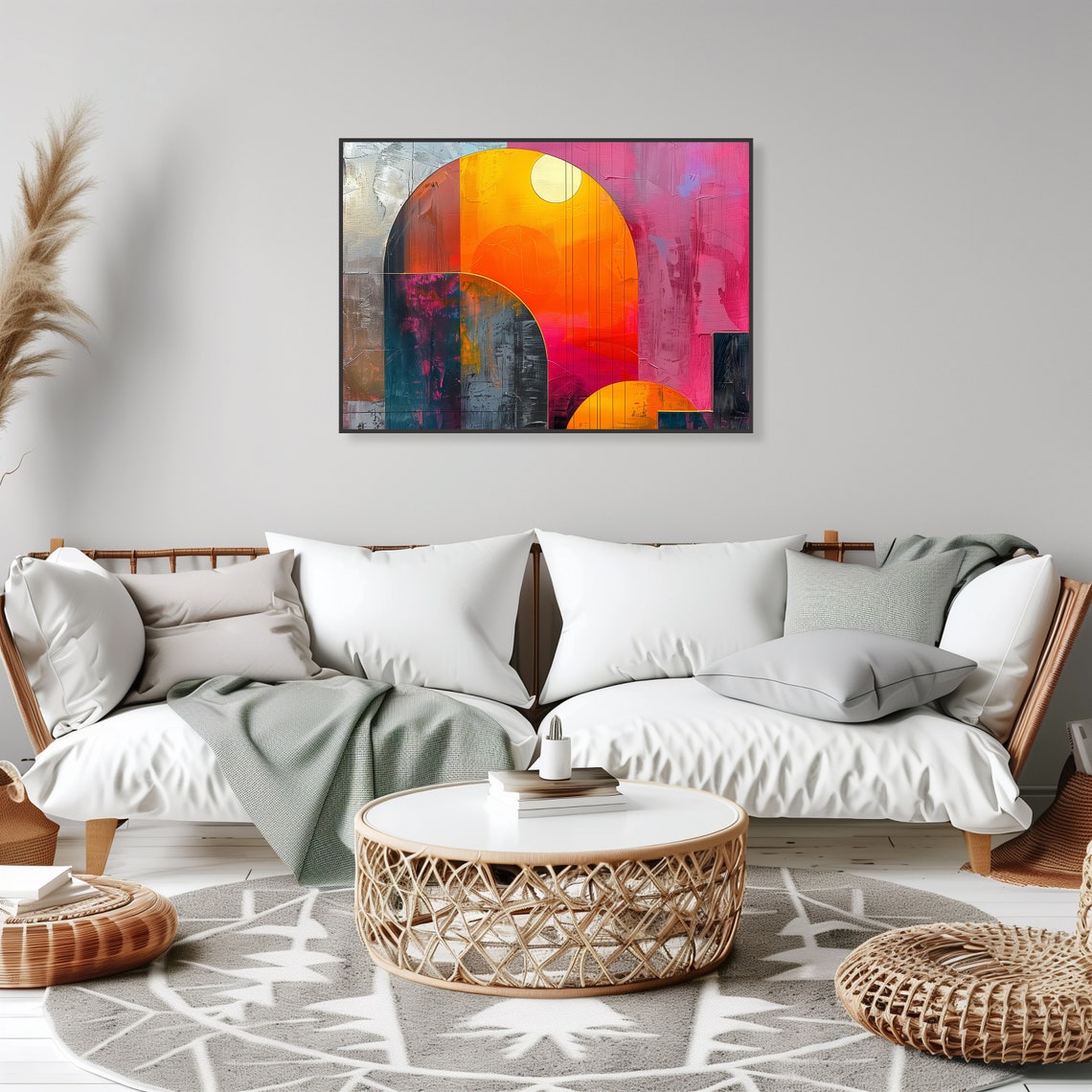 Sunset Arches Bold Geometric Orange Pink Abstract Art Poster - Image 2