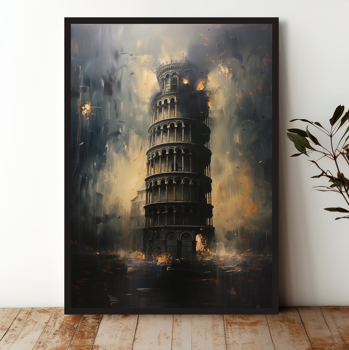 Leaning Tower of Pisa Night Moody Atmospheric Italy Travel Poster