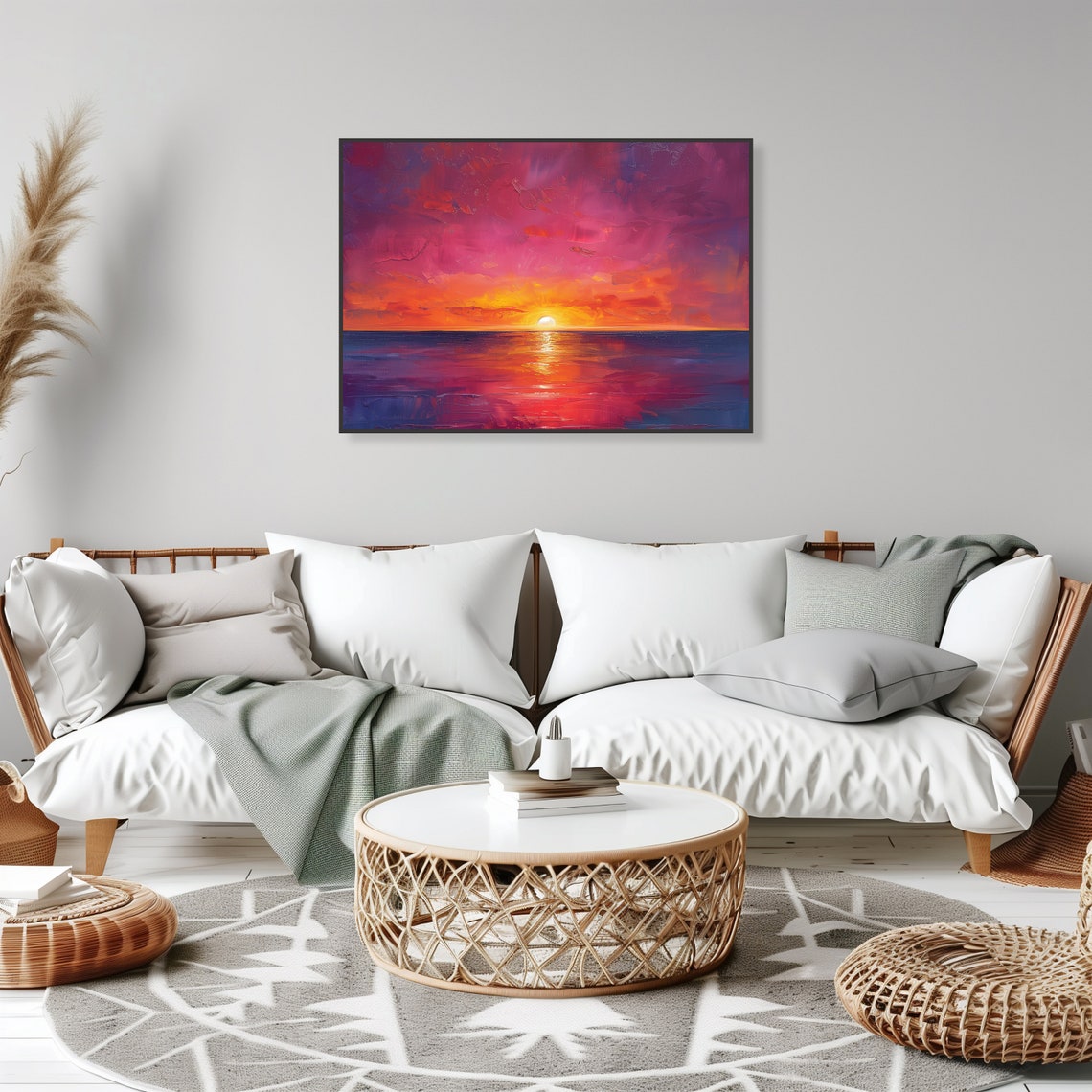 Dramatic Violet Ocean Sunset Pink Sky Reflective Seascape Art Poster - Image 2