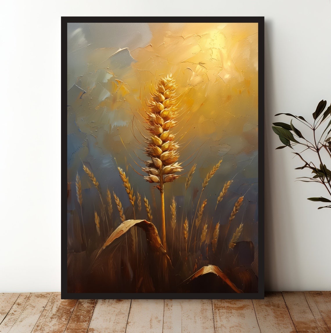 Golden Wheat Stalk Glowing Harvest Rustic Farmhouse Warm Art Poster
