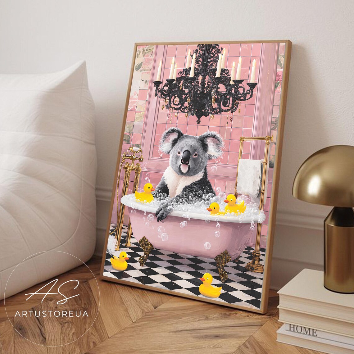 Koala Bath Illustration, Bathroom Wall Art Print