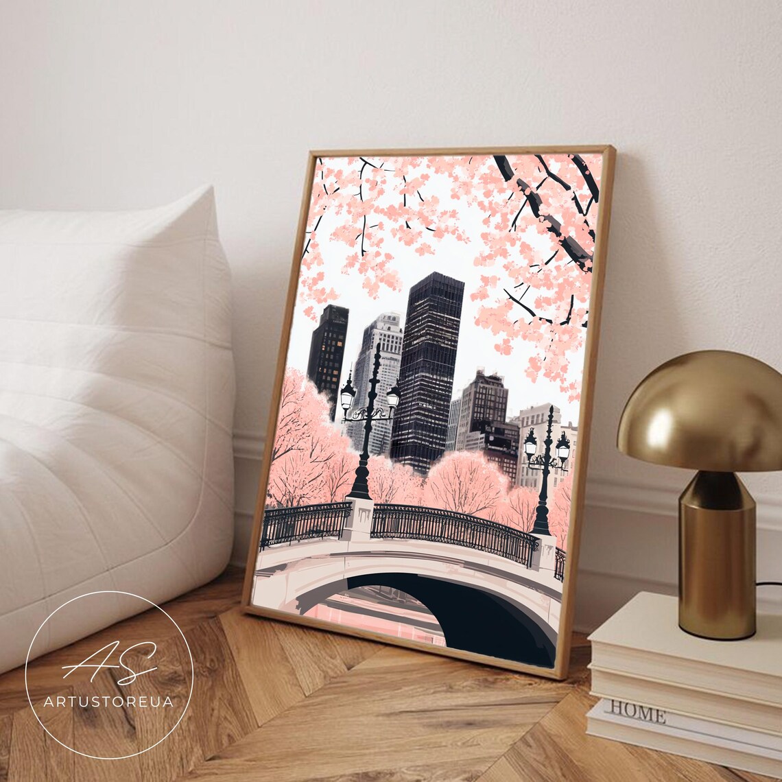 New York Poster, Central Park Cherry Blossom Art Print