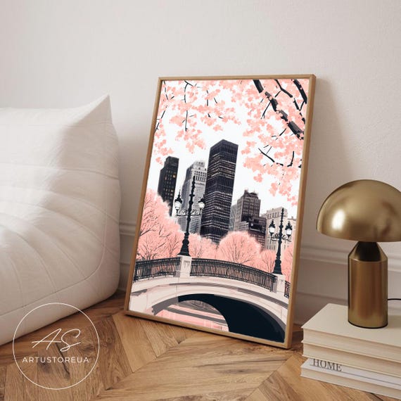 New York Poster, Central Park Cherry Blossom Art Print