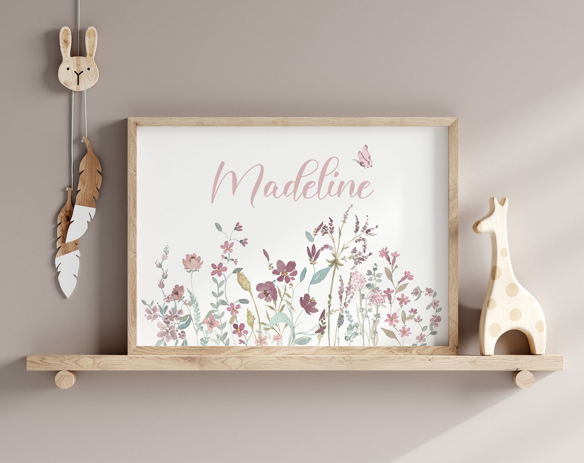 Madeline Personalized Name Wildflower Meadow Nursery Art Poster