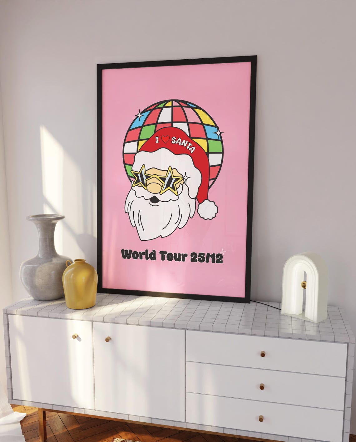 Disco Santa World Tour Pink Retro Funny Christmas Wall Poster - Image 2