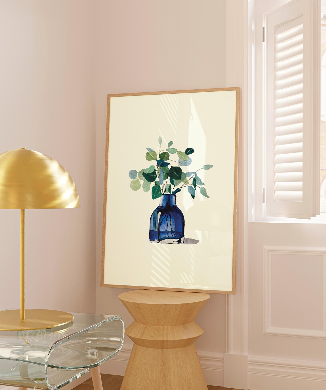 Watercolor Eucalyptus In Blue Glass Vase Minimalist Plant Poster - Image 2