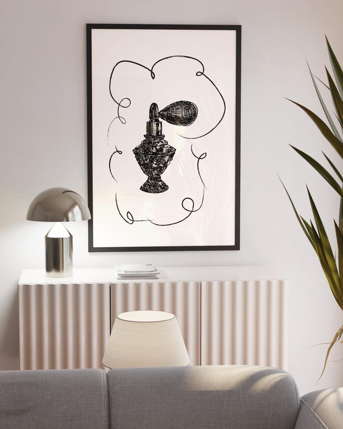 Vintage Perfume Atomizer Bottle Line Art Elegant Wall Poster - Image 2