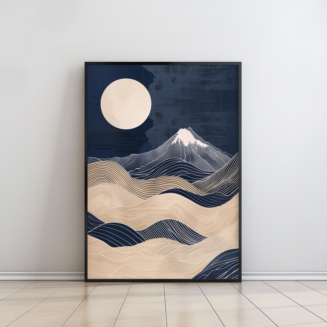 Midnight Blue Fuji Mountain Moon Japanese Minimal Ocean Poster - Image 5