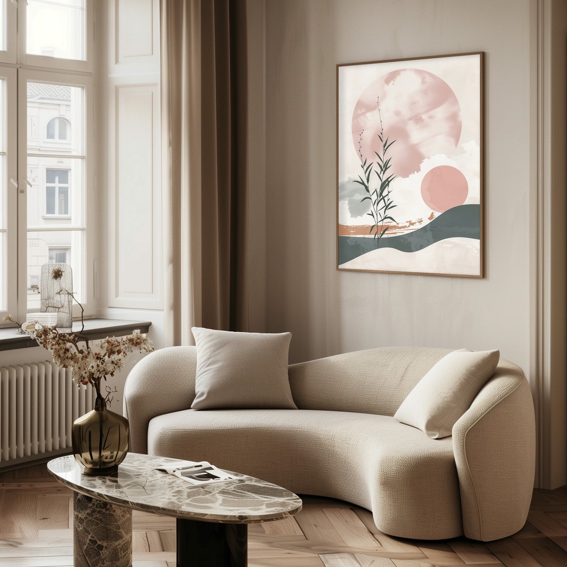Blush Pink Sun Abstract Botanical Japandi Sunset Wall Poster - Image 4