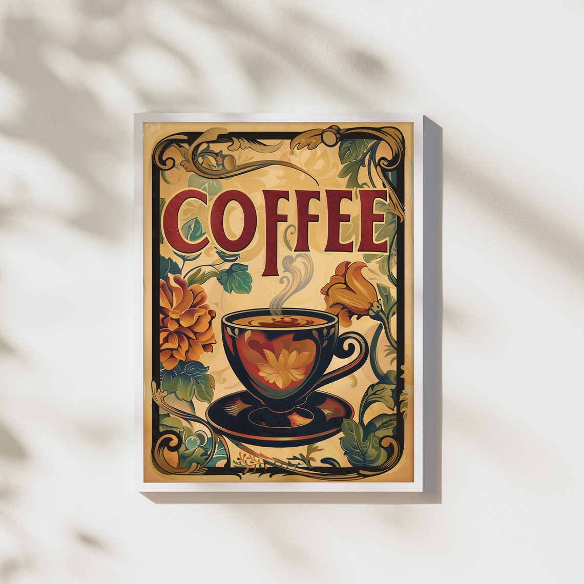 Vintage Coffee Art Nouveau Floral Teacup Kitchen Wall Poster - Image 4