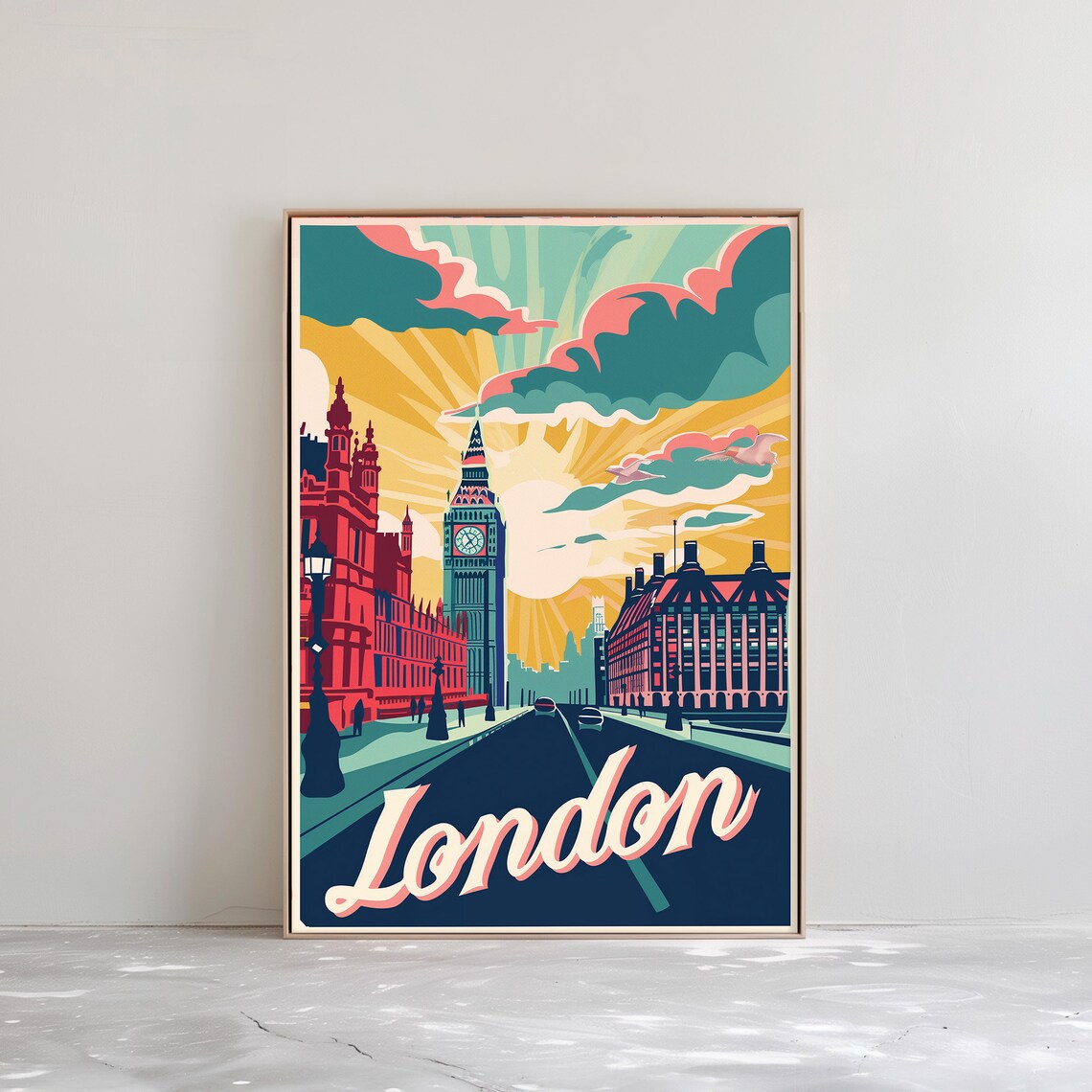 London Sunrise Big Ben Westminster Bridge Bold Retro Travel Poster