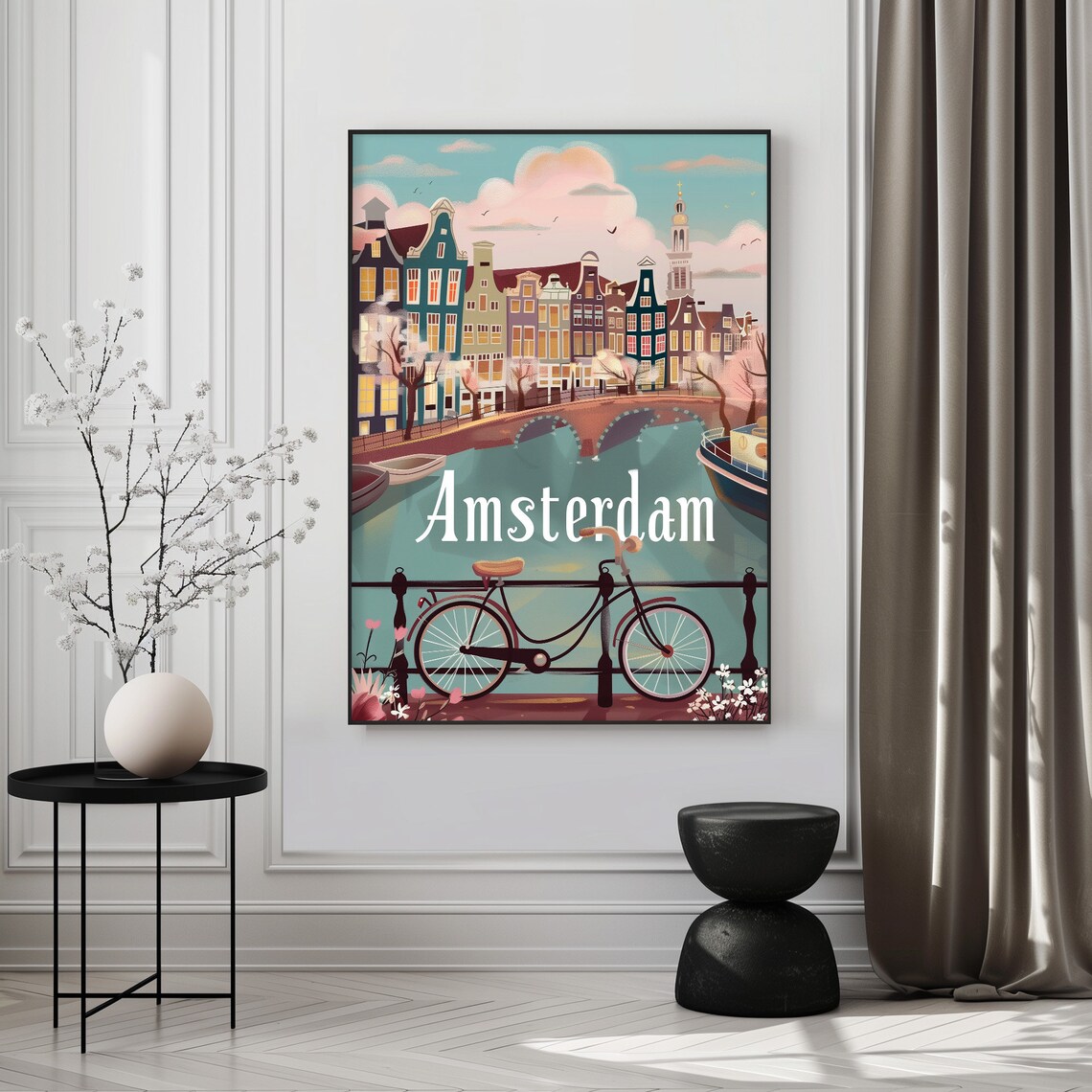 Amsterdam Netherlands Canal Bicycle Bridge Vintage Travel Poster - Image 5
