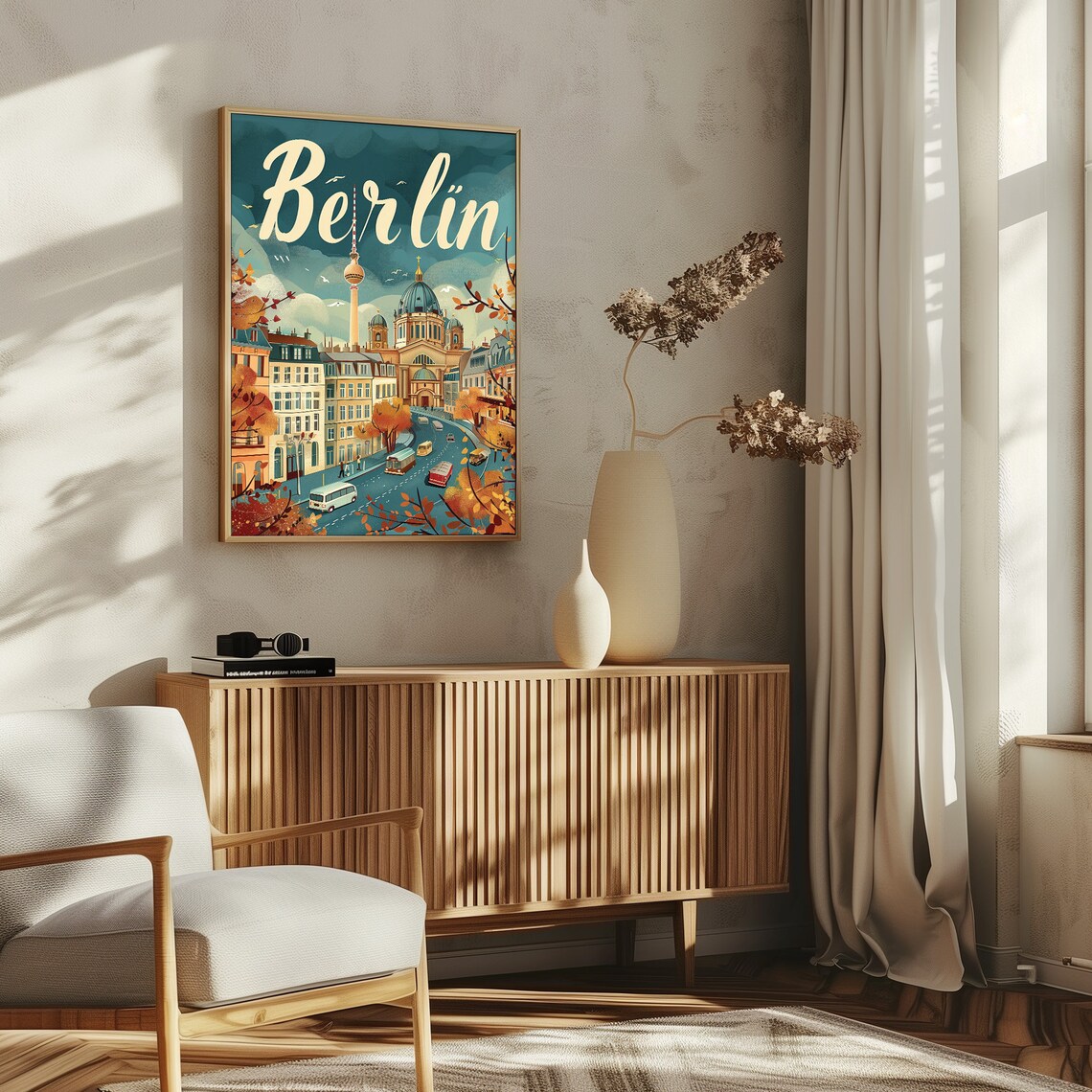 Classic Berlin Script Autumn Street TV Tower Vintage Travel Poster - Image 5