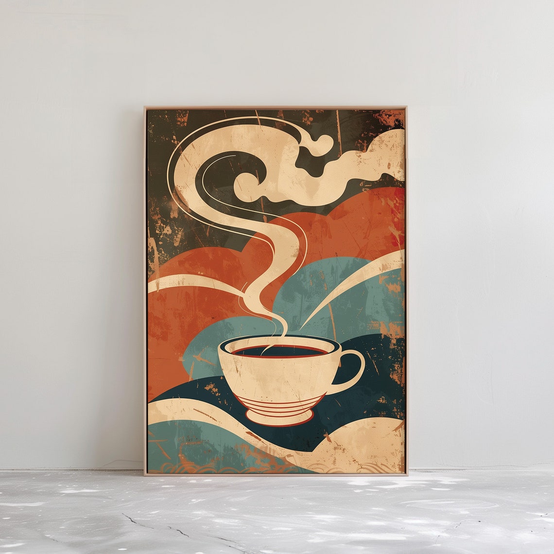 Retro Steaming Coffee Cup with Swirling Cream Vintage Poster