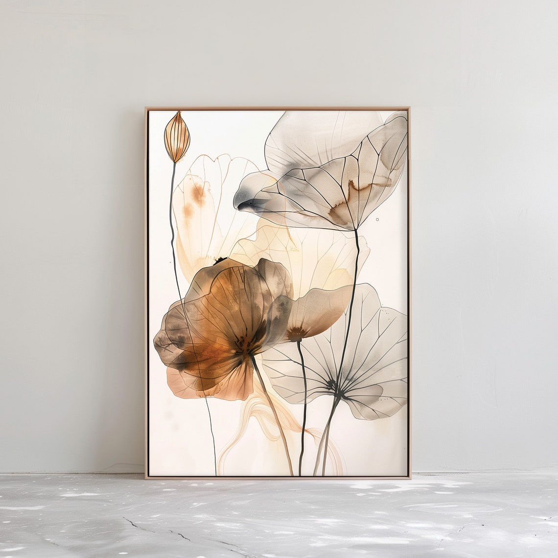 Translucent Amber Lotus Leaves Delicate Watercolor Botanical Poster