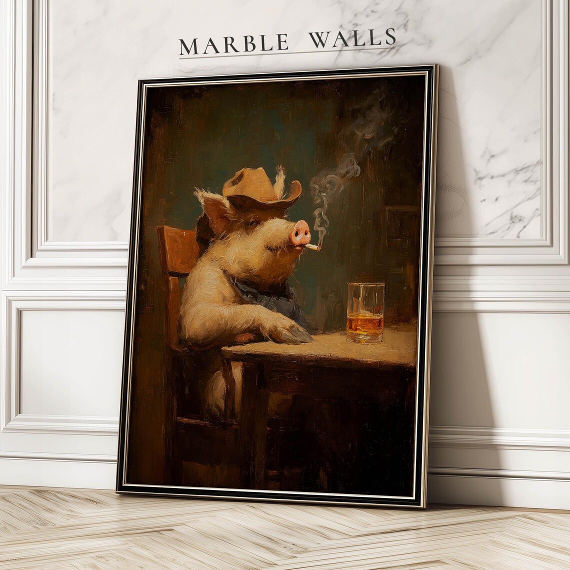 Rustic Cowboy Pig Vintage Western Whiskey Bar Art Print