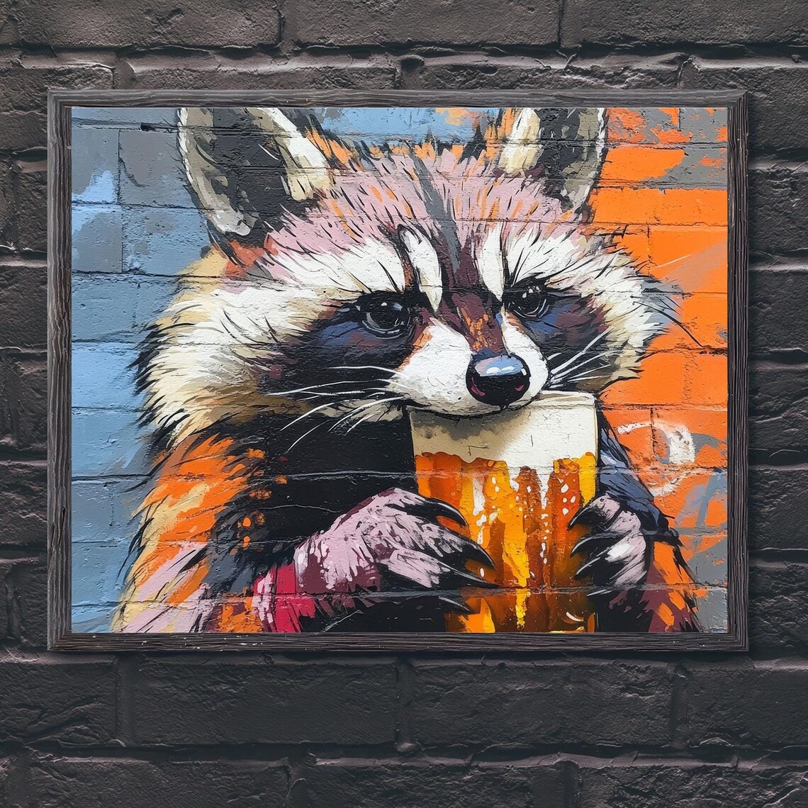 Raccoon Print, Funny Graffiti Animal Beer Poster - Image 4