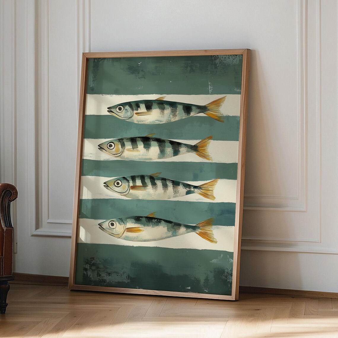 Sardines Fish Oil Painted Print, Retro Kitchen Art