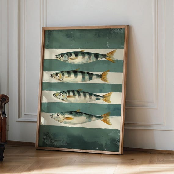 Sardines Fish Oil Painted Print, Retro Kitchen Art