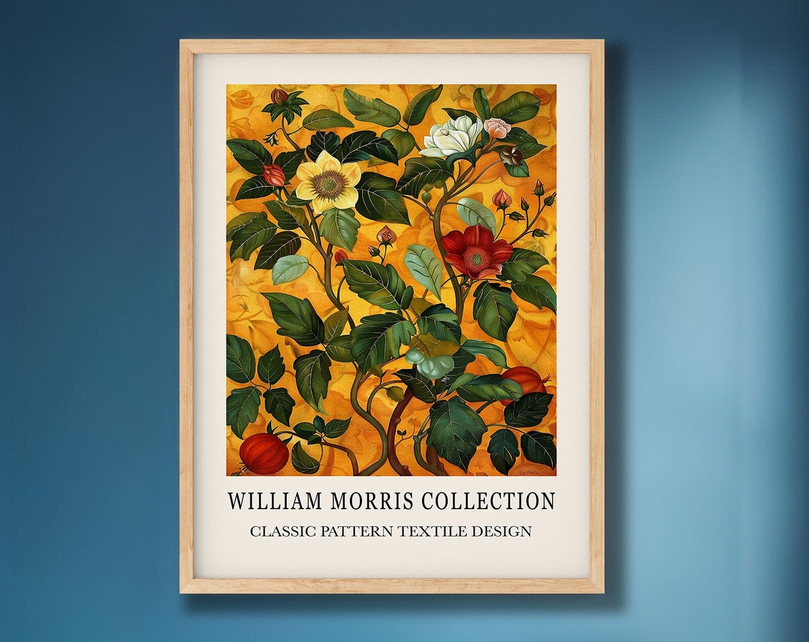 William Morris Golden Floral Vine Textile Pattern Design Poster