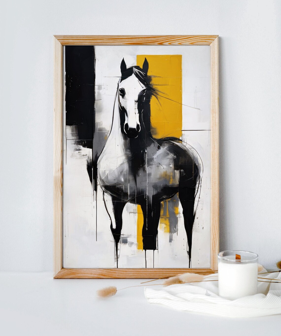 Abstract Black Gold Horse Painting Modern Equine Poster for Stylish Home Decor