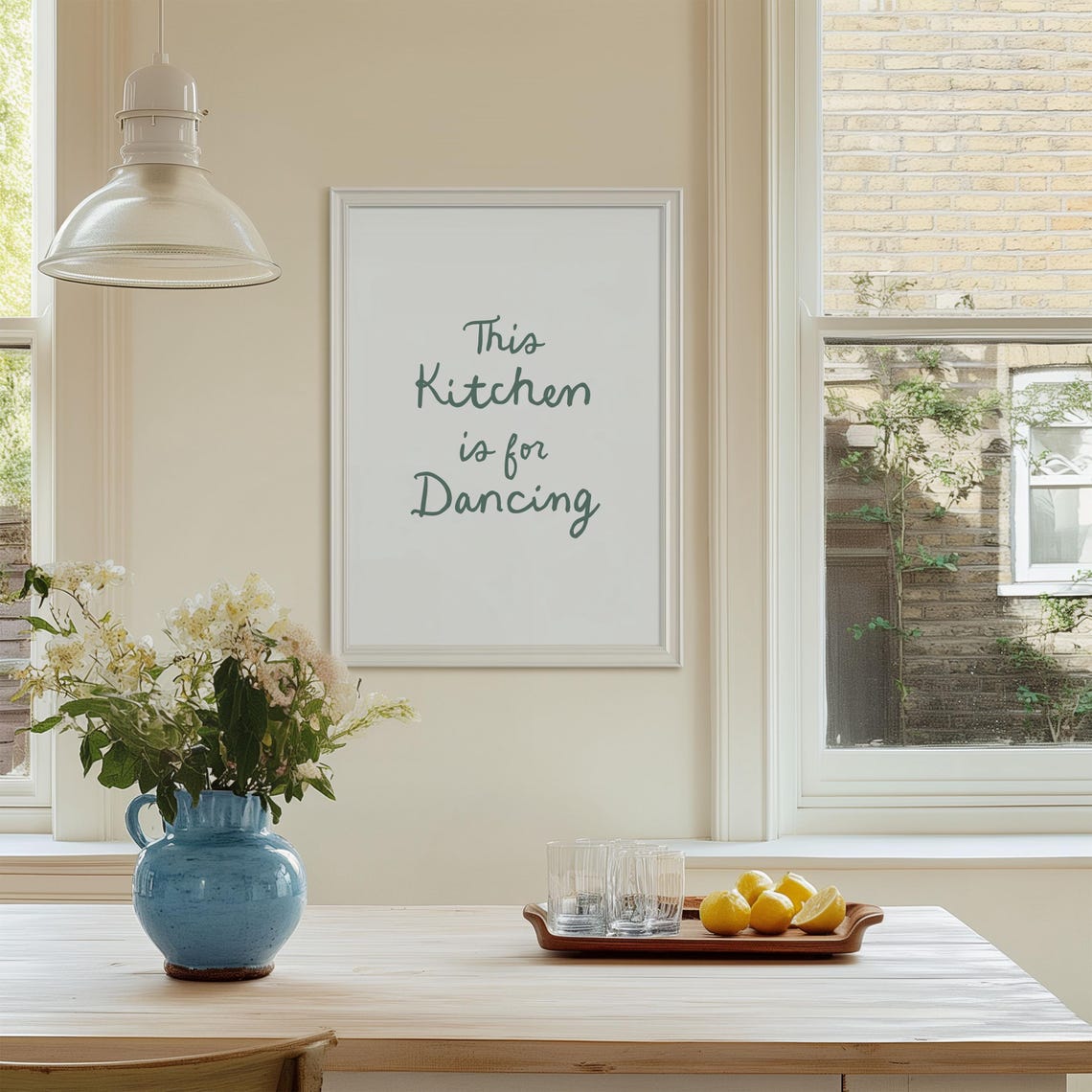 This Kitchen Is for Dancing Green Script Kitchen Quote Poster