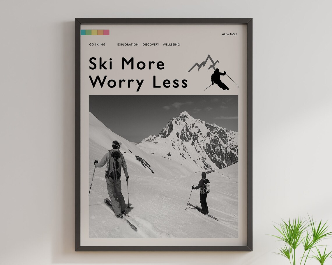 Ski More Worry Less Vintage Alps Travel Poster - Image 3