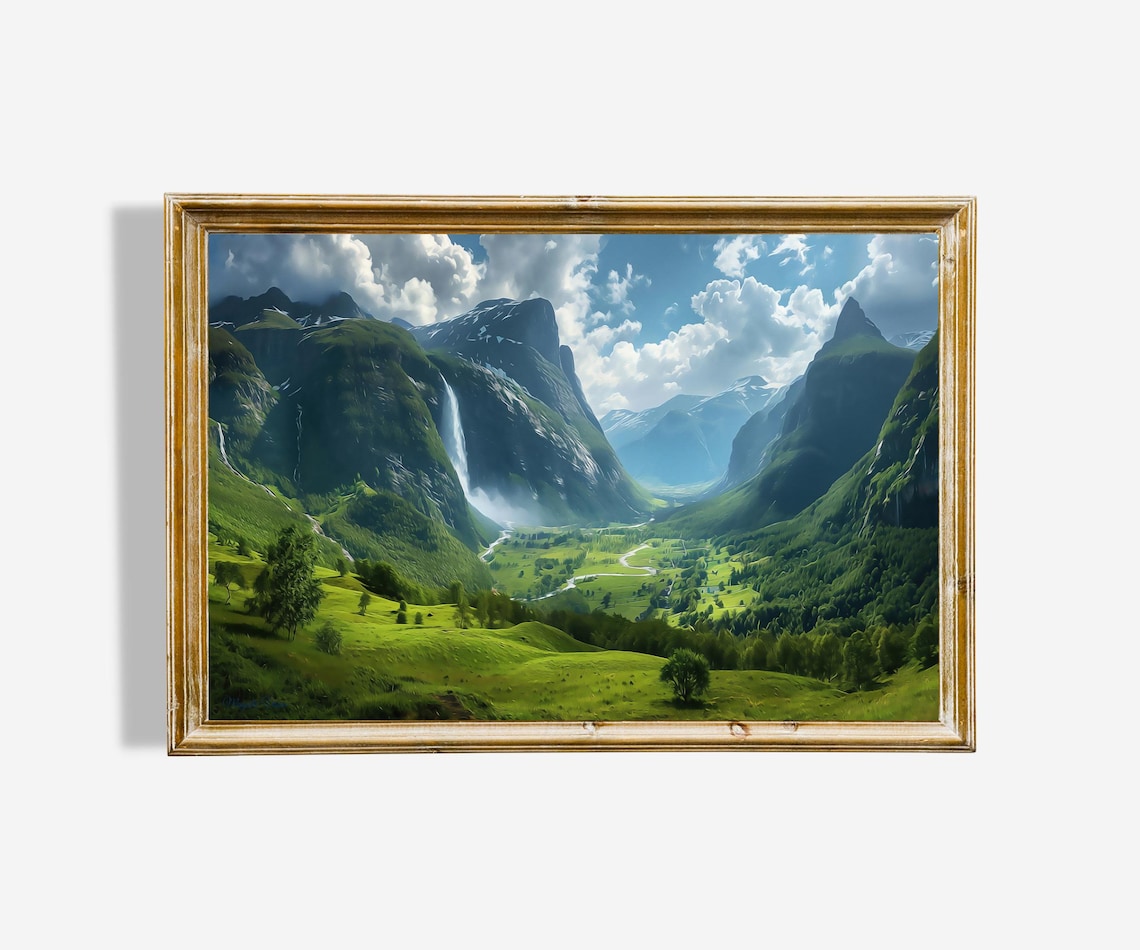 Captivating Mountain Scene Oil Painting Art Print