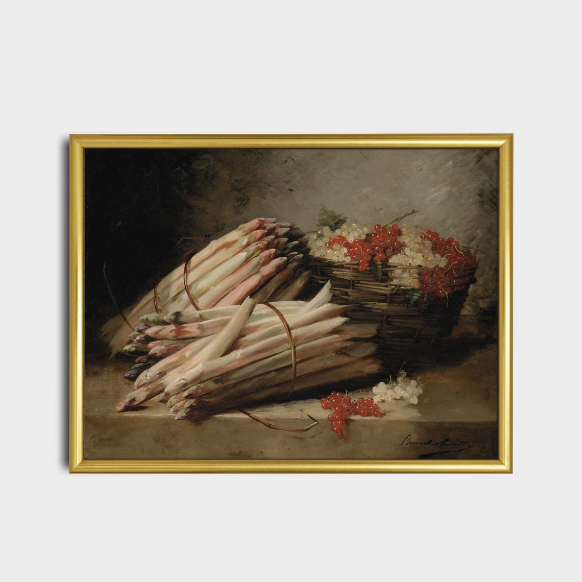 Asparagus Bundle with Red Currants Basket Vintage Still Life Poster - Image 2