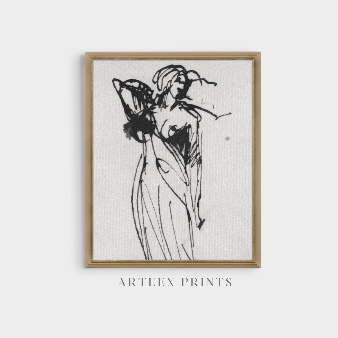Standing Woman Expressive Ink Figure Sketch Drawing Art Poster - Image 4