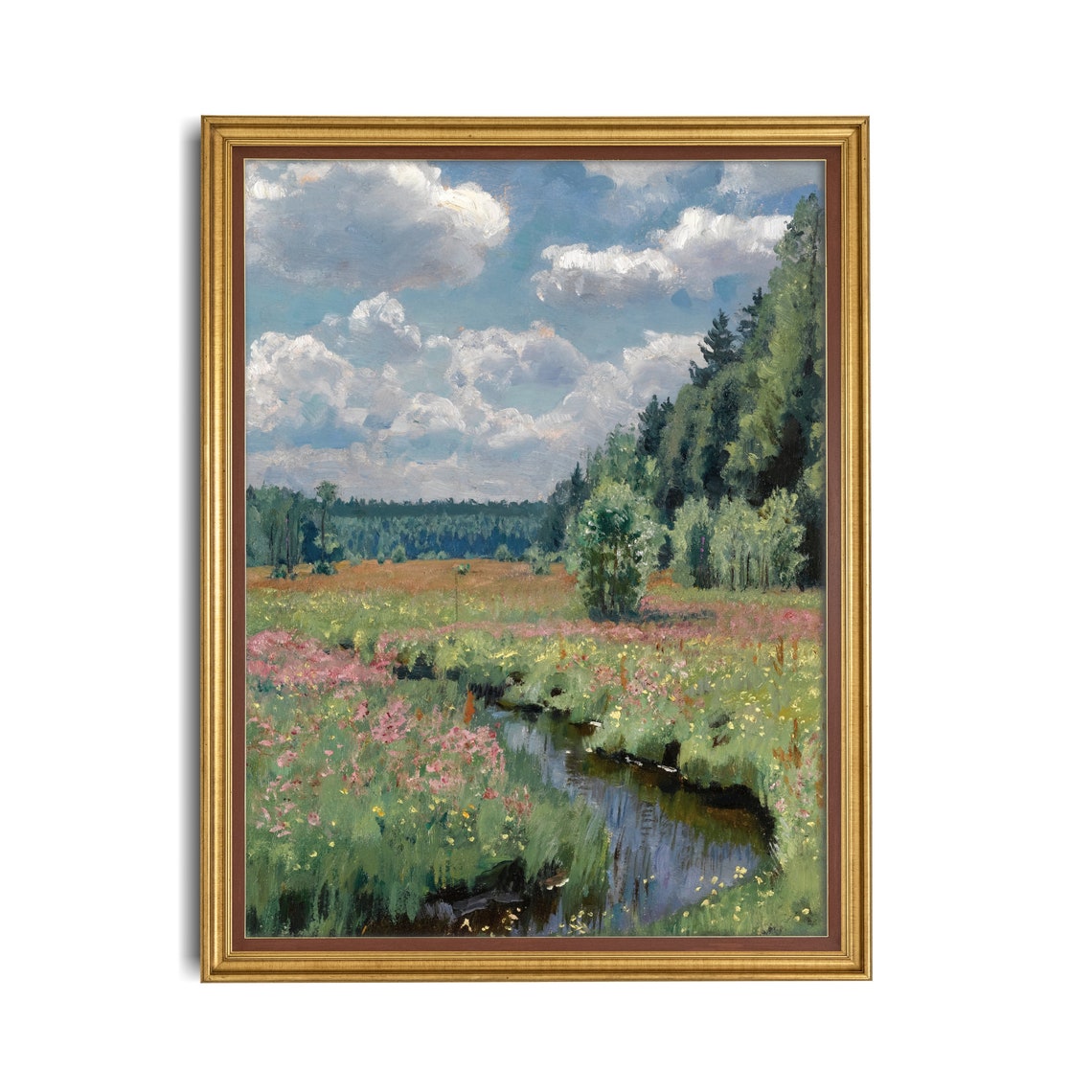 Summer Meadow Stream with Wildflowers Impressionist Art Poster - Image 3