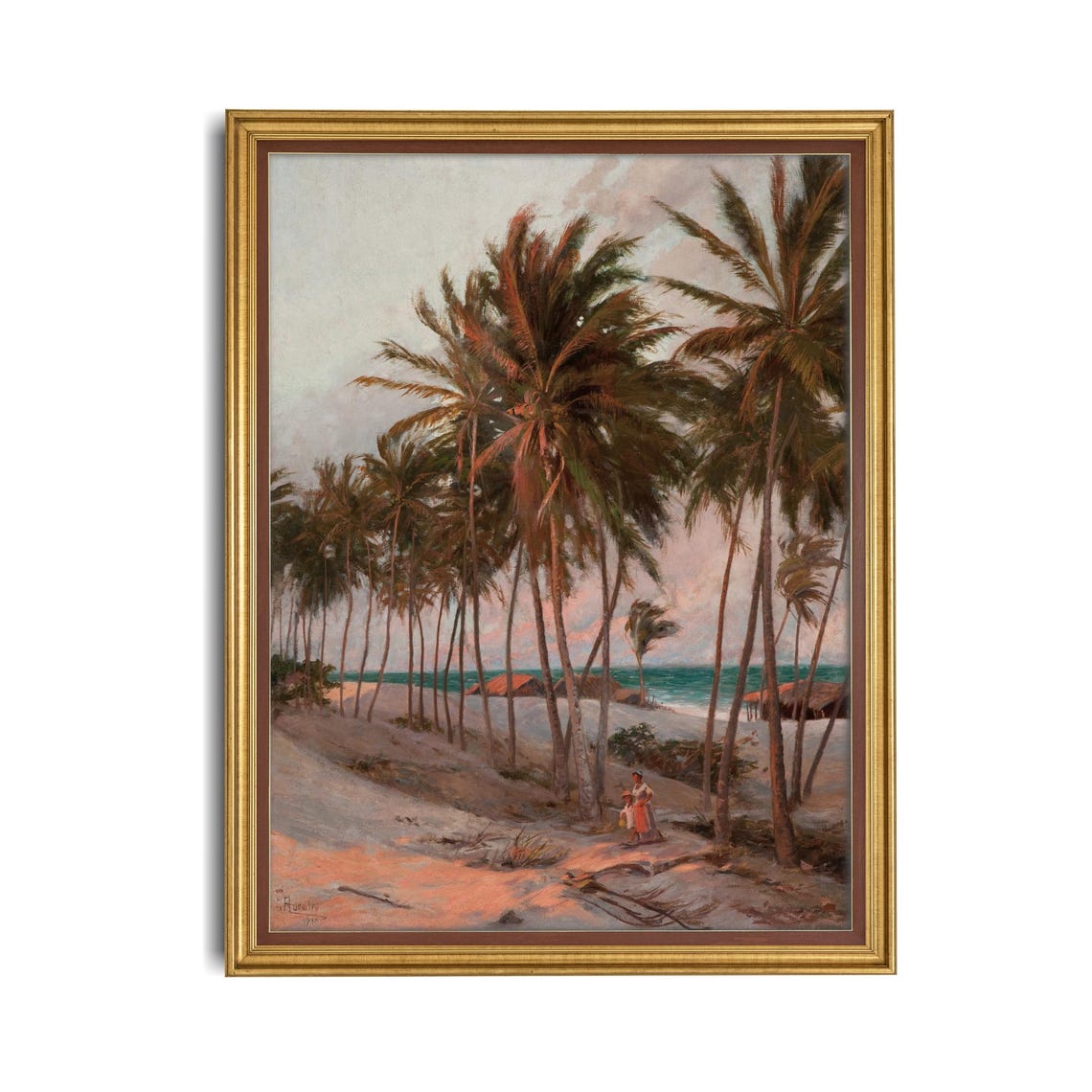 Tropical Palm Trees on Beach at Sunset Vintage Coastal Poster - Image 4