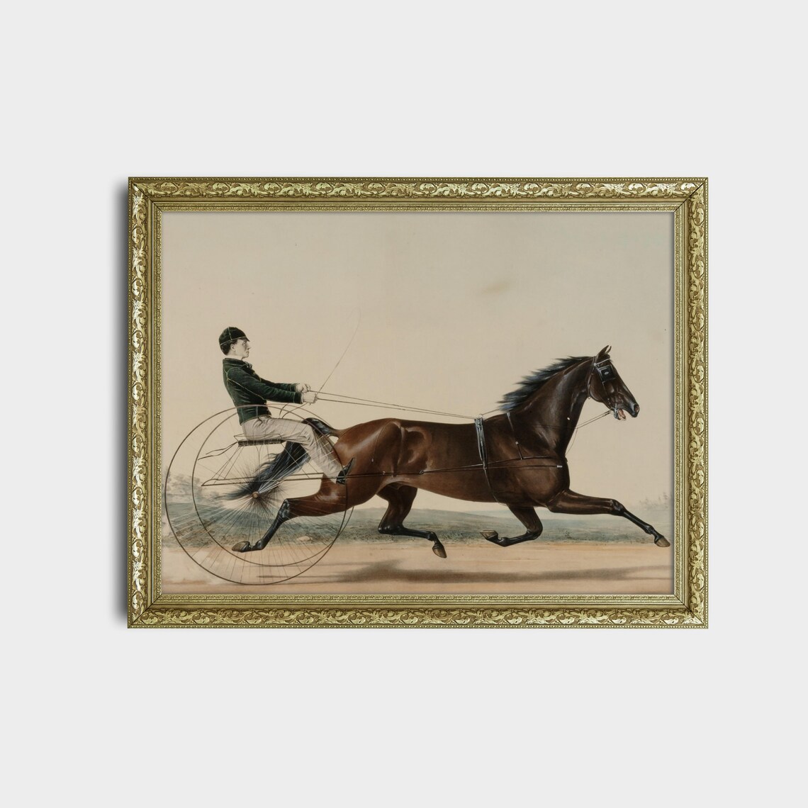 Trotting Racehorse Pulling a Sulky Antique Harness Racing Poster - Image 2