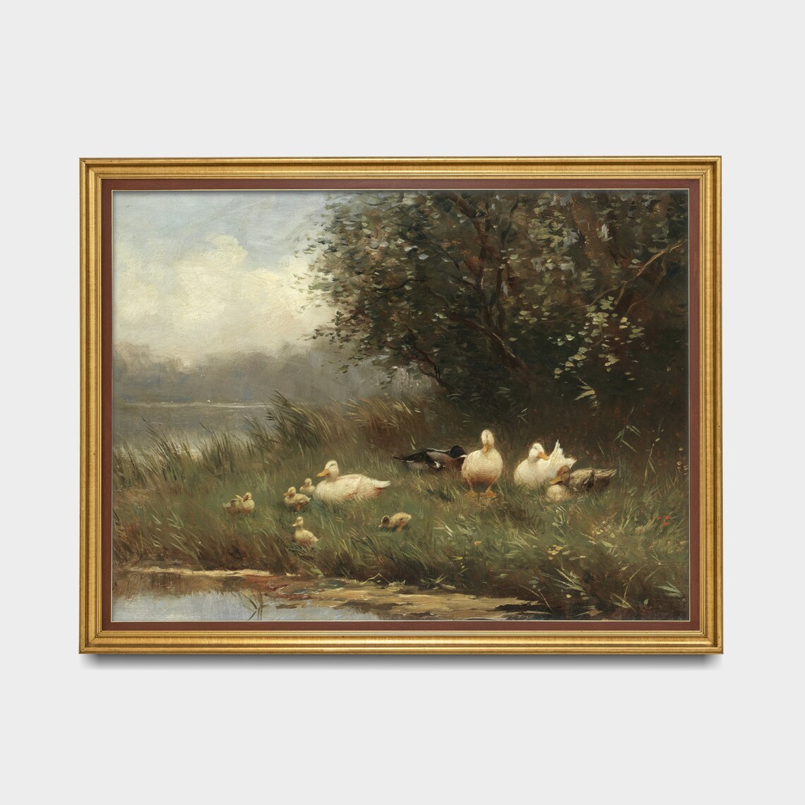 Vintage Duck and Ducklings Painting, Rustic Bird Print - Image 4