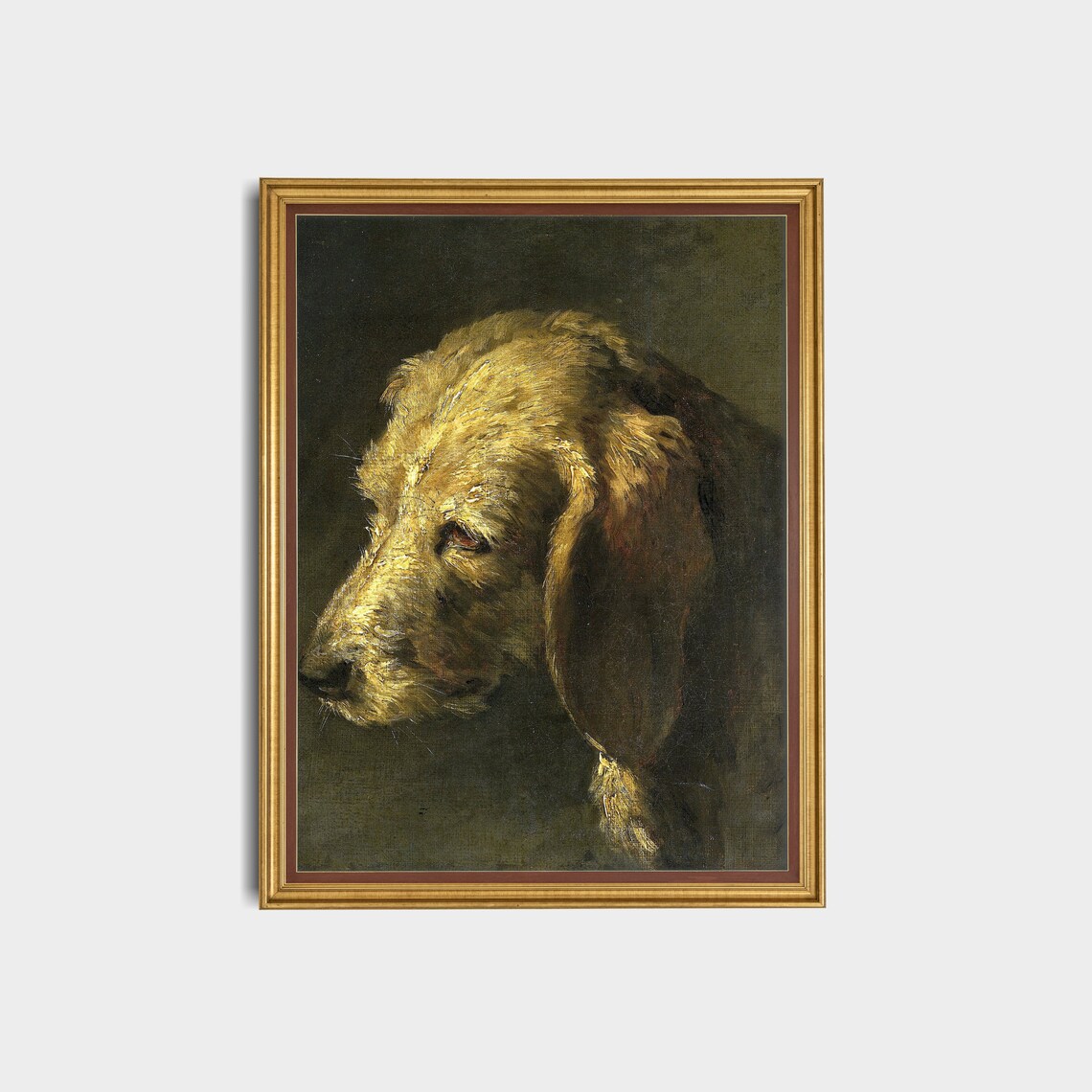 Profile of a Hound Head Antique Dog Portrait Oil Painting Poster - Image 3