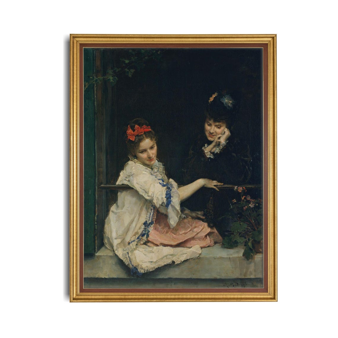 Two Women at a Window 19th Century Romantic Portrait Art Poster - Image 4