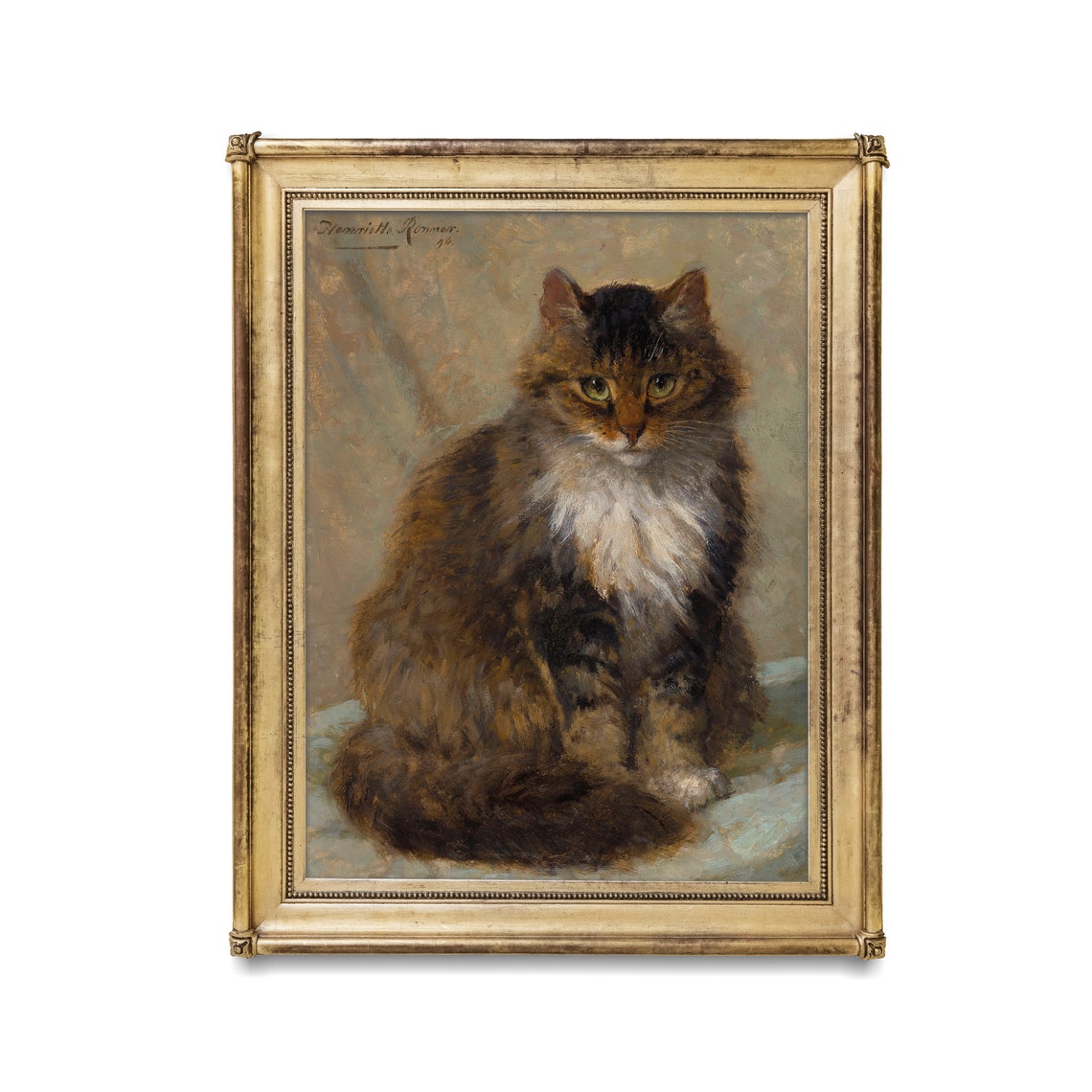 Henriette Ronner Long-Haired Tabby Cat 1892 Antique Cat Poster - Image 2